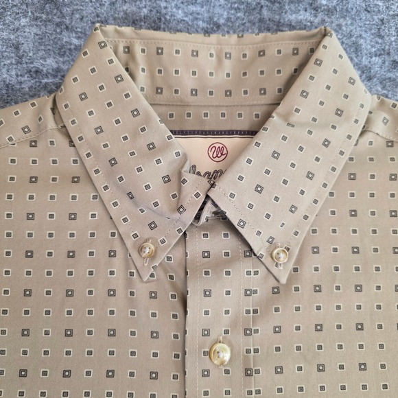 NWT Wrangler Classic Shirt Medium Tan Geometric Relaxed Long Sleeve Button Down - Picture 4 of 13